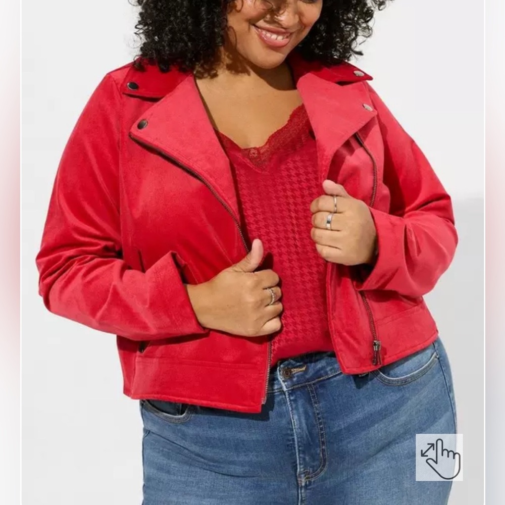 NWT TORRID Vibrant Jester Red Velveteen Moto Jacket